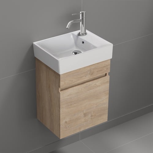 Small Bathroom Vanity, Modern, Floating, 16 Inch, Brown Oak Nameeks MINI15